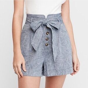 NWT Express Chambray Shortie Super High Rise Shorts Linen Blend